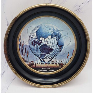Vintage New York World's Fair 1964-65 Unisphere Metal Small Round Tin Tray